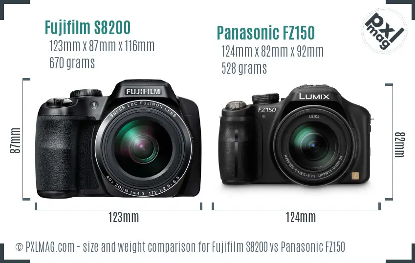 Fujifilm S8200 vs Panasonic FZ150 size comparison