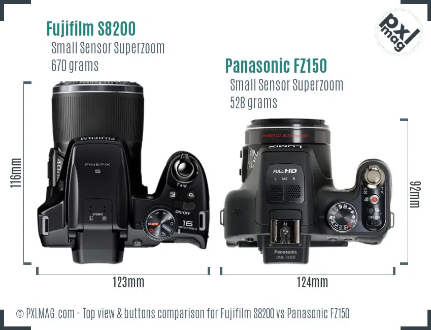 Fujifilm S8200 vs Panasonic FZ150 top view buttons comparison