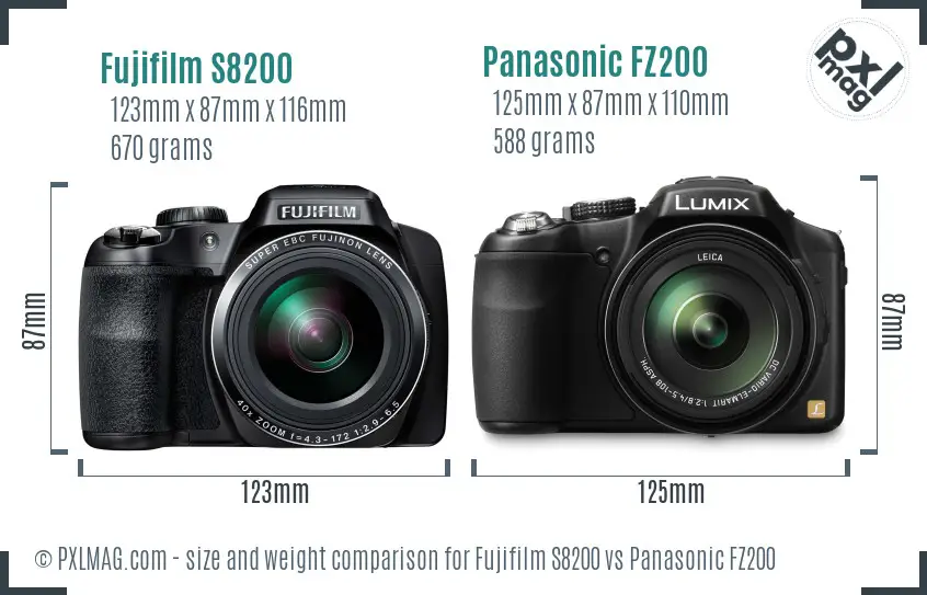 Fujifilm S8200 vs Panasonic FZ200 size comparison