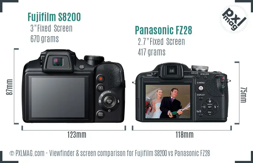 Fujifilm S8200 vs Panasonic FZ28 Screen and Viewfinder comparison