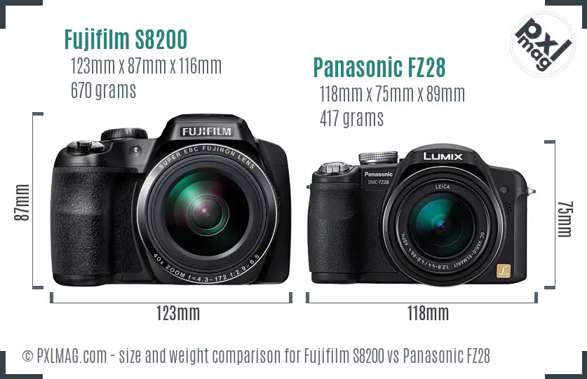 Fujifilm S8200 vs Panasonic FZ28 size comparison Fujifilm S8200 vs Panasonic FZ28 size comparison