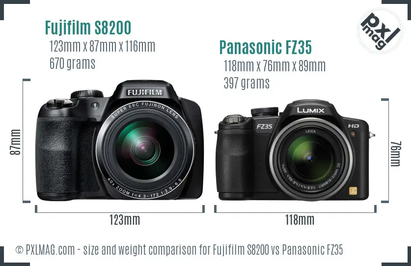 Fujifilm S8200 vs Panasonic FZ35 size comparison