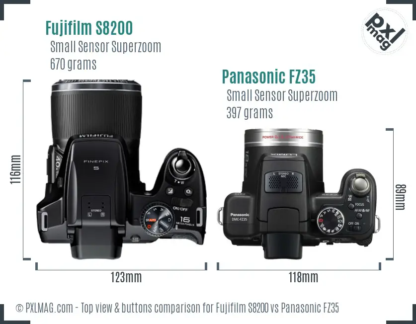 Fujifilm S8200 vs Panasonic FZ35 top view buttons comparison