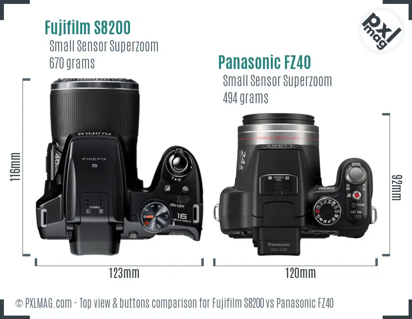 Fujifilm S8200 vs Panasonic FZ40 top view buttons comparison