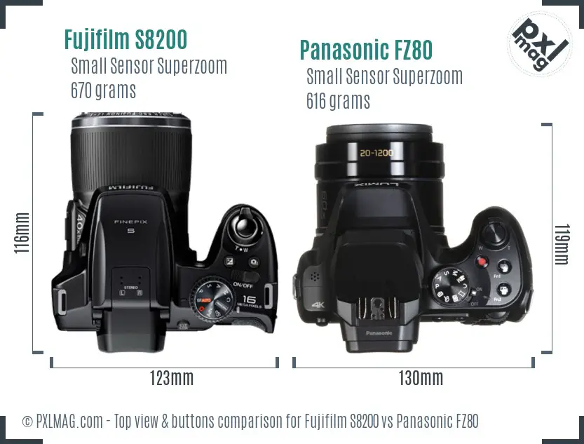 Fujifilm S8200 vs Panasonic FZ80 top view buttons comparison
