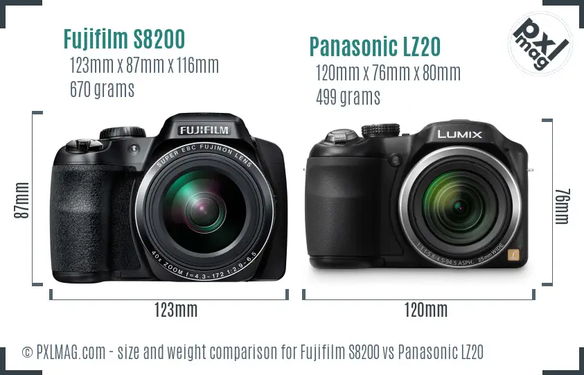 Fujifilm S8200 vs Panasonic LZ20 size comparison Fujifilm S8200 vs Panasonic LZ20 size comparison