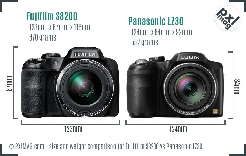 Fujifilm S8200 vs Panasonic LZ30 size comparison