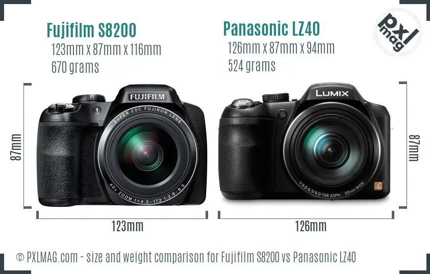 Fujifilm S8200 vs Panasonic LZ40 size comparison