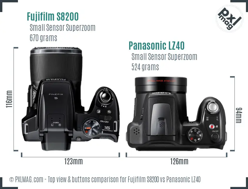Fujifilm S8200 vs Panasonic LZ40 top view buttons comparison