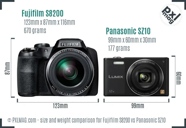 Fujifilm S8200 vs Panasonic SZ10 size comparison Fujifilm S8200 vs Panasonic SZ10 size comparison
