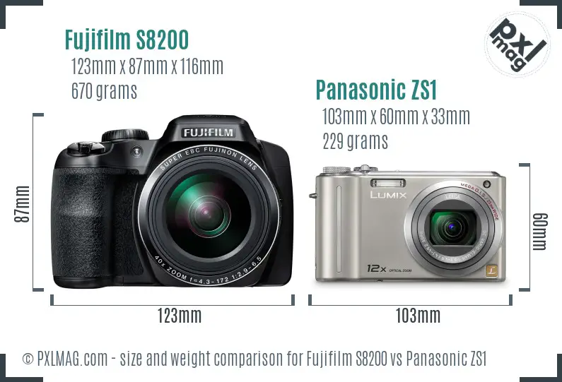 Fujifilm S8200 vs Panasonic ZS1 size comparison