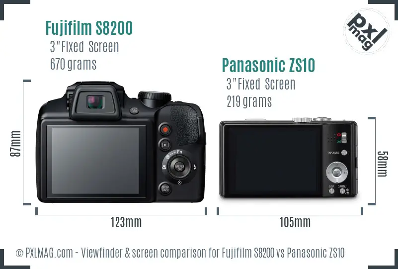 Fujifilm S8200 vs Panasonic ZS10 Screen and Viewfinder comparison Fujifilm S8200 vs Panasonic ZS10 Screen and Viewfinder comparison