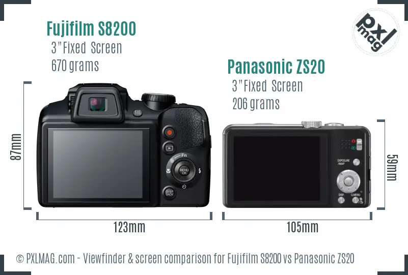 Fujifilm S8200 vs Panasonic ZS20 Screen and Viewfinder comparison