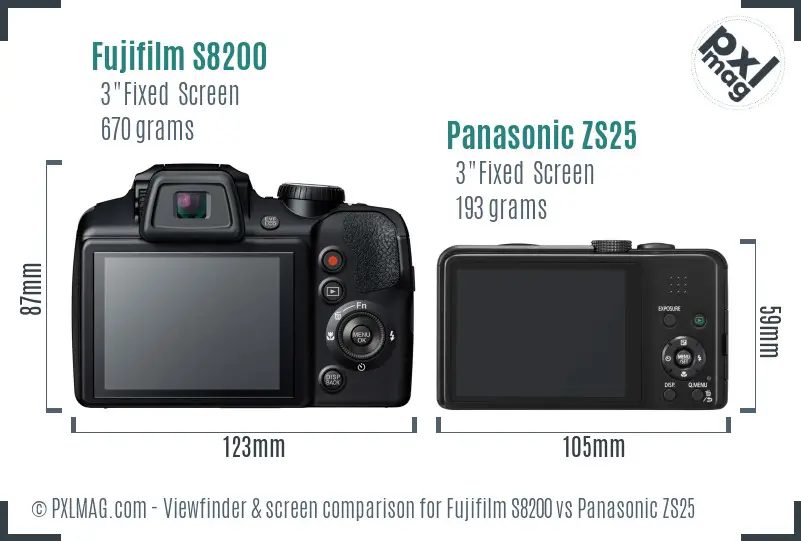 Fujifilm S8200 vs Panasonic ZS25 Screen and Viewfinder comparison