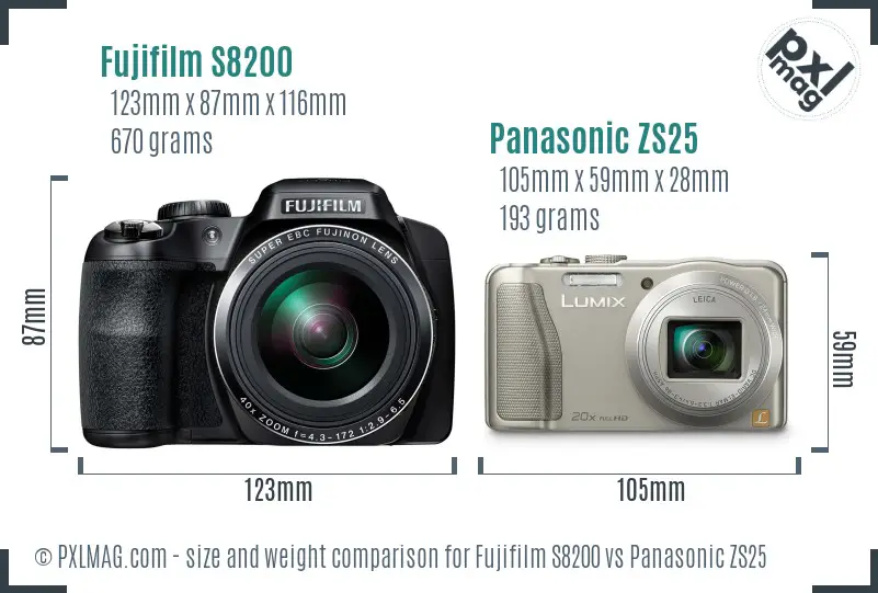 Fujifilm S8200 vs Panasonic ZS25 size comparison