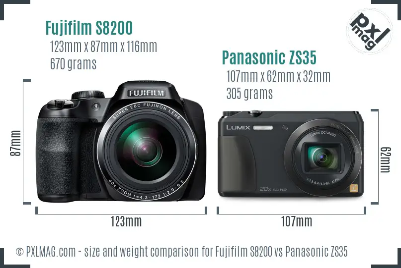 Fujifilm S8200 vs Panasonic ZS35 size comparison Fujifilm S8200 vs Panasonic ZS35 size comparison