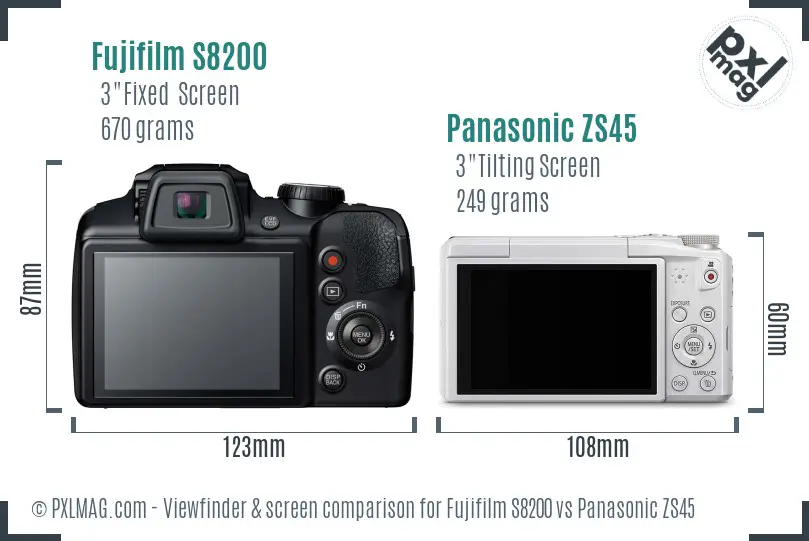 Fujifilm S8200 vs Panasonic ZS45 Screen and Viewfinder comparison