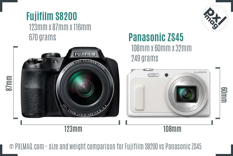 Fujifilm S8200 vs Panasonic ZS45 size comparison