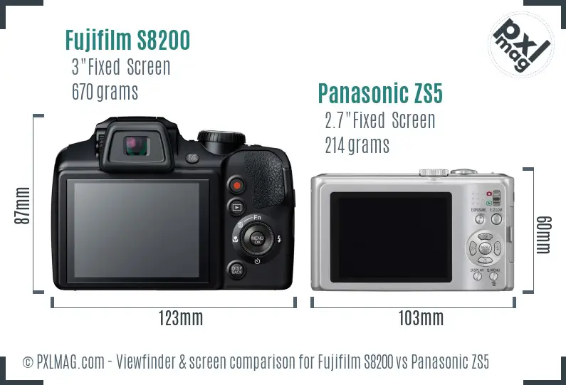 Fujifilm S8200 vs Panasonic ZS5 Screen and Viewfinder comparison