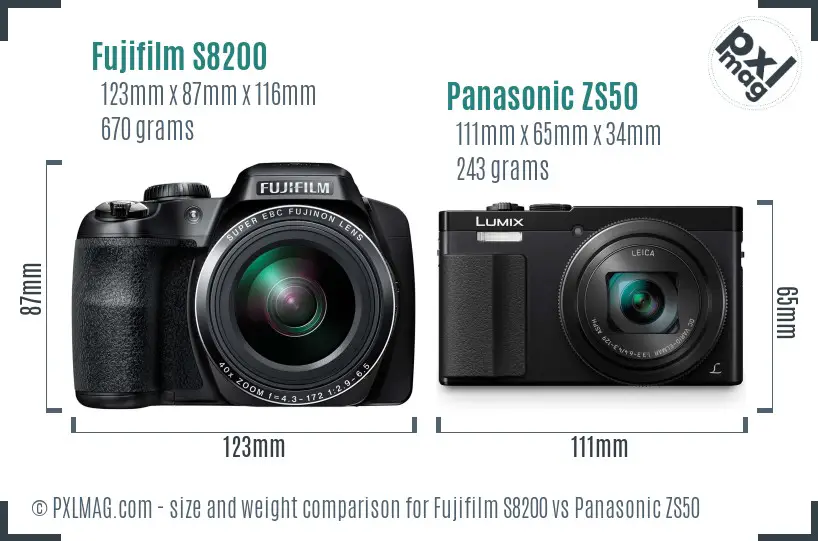 Fujifilm S8200 vs Panasonic ZS50 size comparison Fujifilm S8200 vs Panasonic ZS50 size comparison