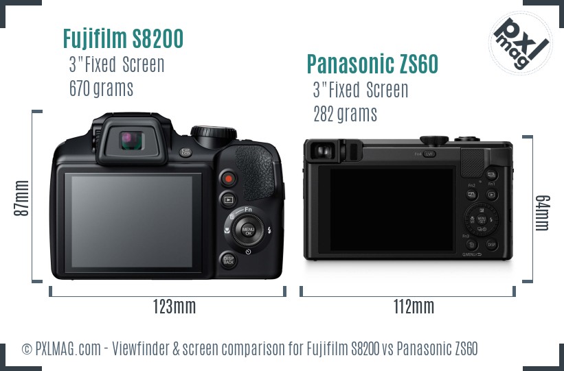Fujifilm S8200 vs Panasonic ZS60 Screen and Viewfinder comparison