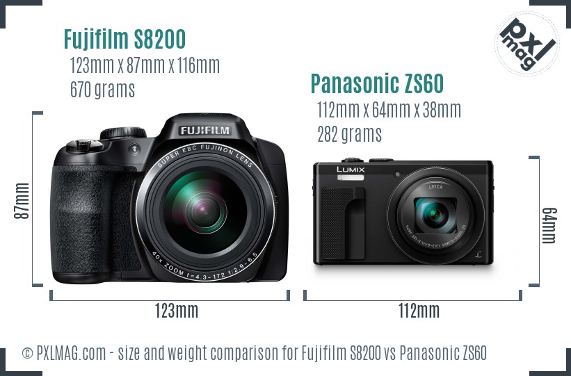 Fujifilm S8200 vs Panasonic ZS60 size comparison Fujifilm S8200 vs Panasonic ZS60 size comparison