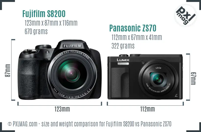 Fujifilm S8200 vs Panasonic ZS70 size comparison