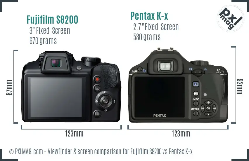 Fujifilm S8200 vs Pentax K-x Screen and Viewfinder comparison