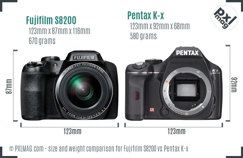 Fujifilm S8200 vs Pentax K-x size comparison