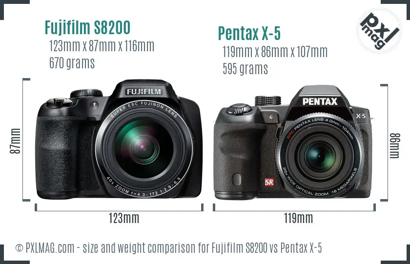 Fujifilm S8200 vs Pentax X-5 size comparison