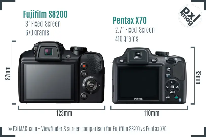 Fujifilm S8200 vs Pentax X70 Screen and Viewfinder comparison