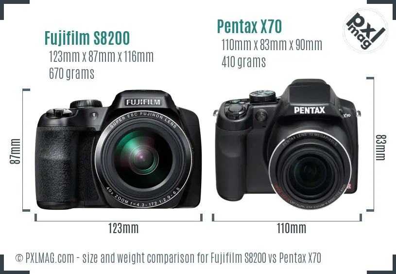 Fujifilm S8200 vs Pentax X70 size comparison