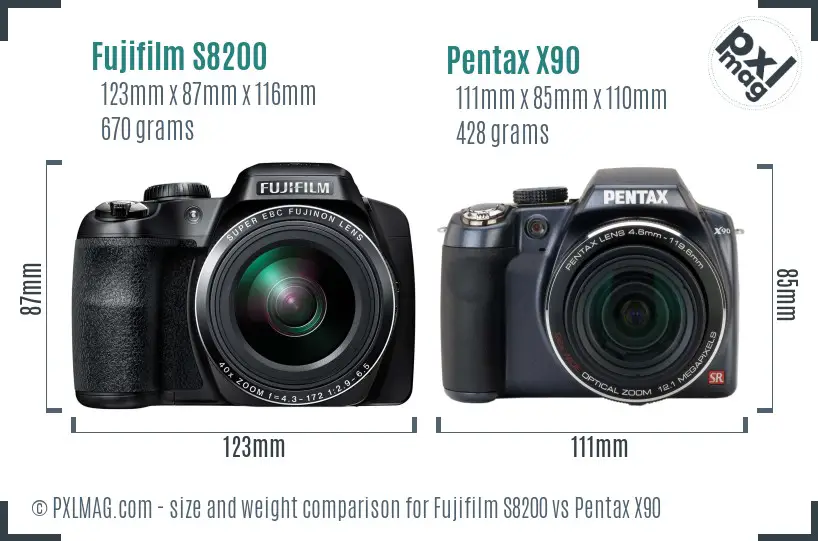 Fujifilm S8200 vs Pentax X90 size comparison