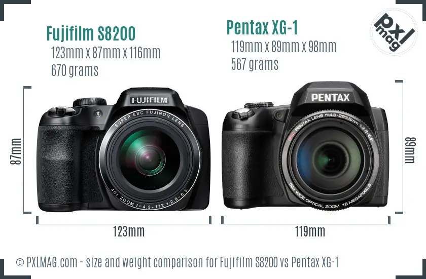 Fujifilm S8200 vs Pentax XG-1 size comparison