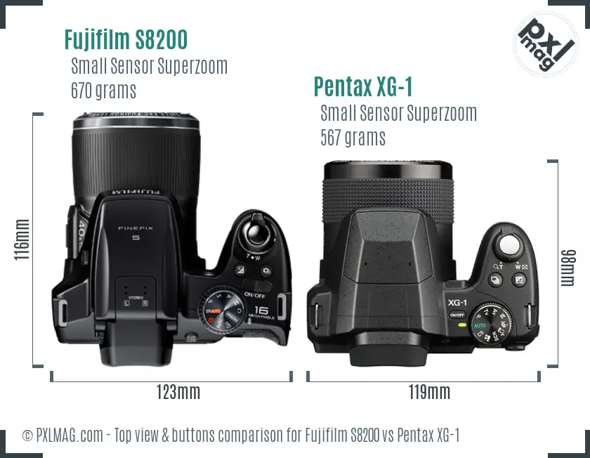 Fujifilm S8200 vs Pentax XG-1 top view buttons comparison