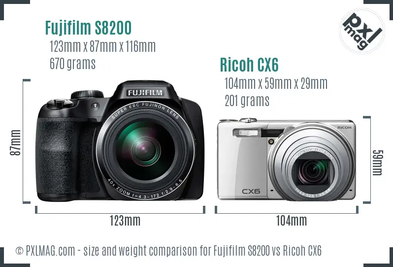 Fujifilm S8200 vs Ricoh CX6 size comparison Fujifilm S8200 vs Ricoh CX6 size comparison