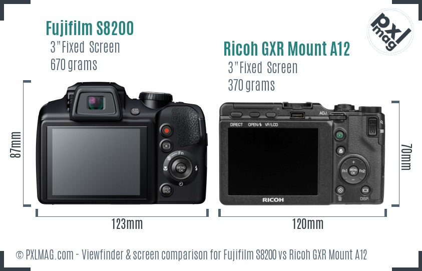 Fujifilm S8200 vs Ricoh GXR Mount A12 Screen and Viewfinder comparison