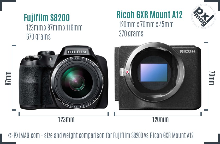 Fujifilm S8200 vs Ricoh GXR Mount A12 size comparison