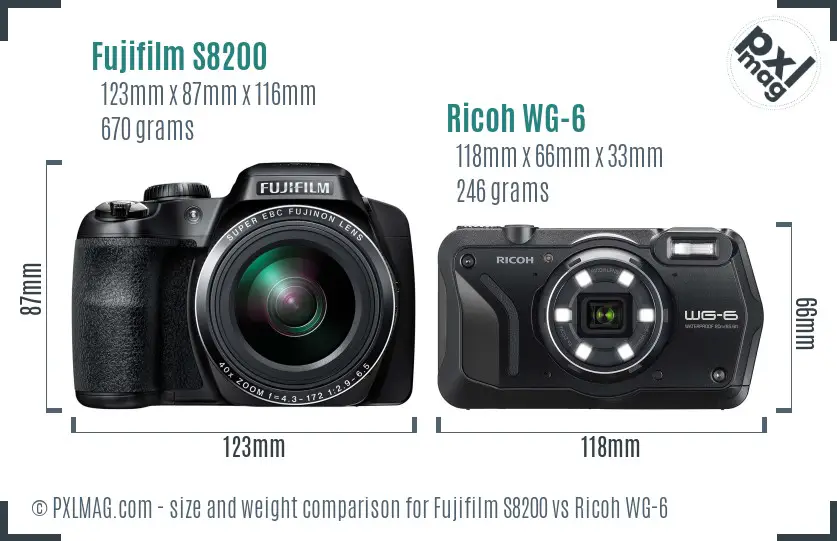 Fujifilm S8200 vs Ricoh WG-6 size comparison