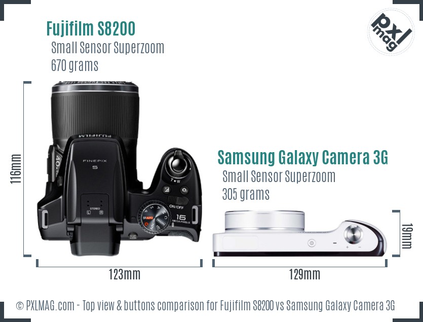 Fujifilm S8200 vs Samsung Galaxy Camera 3G top view buttons comparison