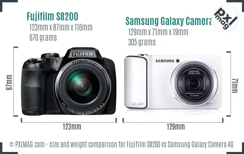 Fujifilm S8200 vs Samsung Galaxy Camera 4G size comparison
