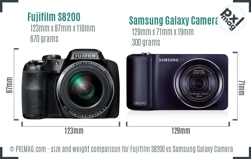Fujifilm S8200 vs Samsung Galaxy Camera size comparison Fujifilm S8200 vs Samsung Galaxy Camera size comparison