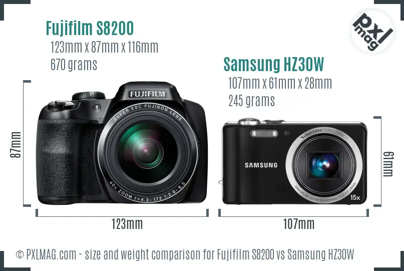 Fujifilm S8200 vs Samsung HZ30W size comparison