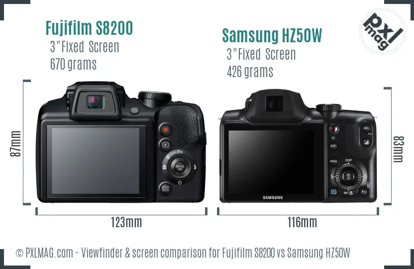 Fujifilm S8200 vs Samsung HZ50W Screen and Viewfinder comparison