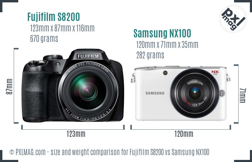 Fujifilm S8200 vs Samsung NX100 size comparison Fujifilm S8200 vs Samsung NX100 size comparison