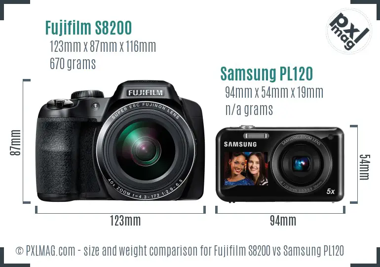 Fujifilm S8200 vs Samsung PL120 size comparison