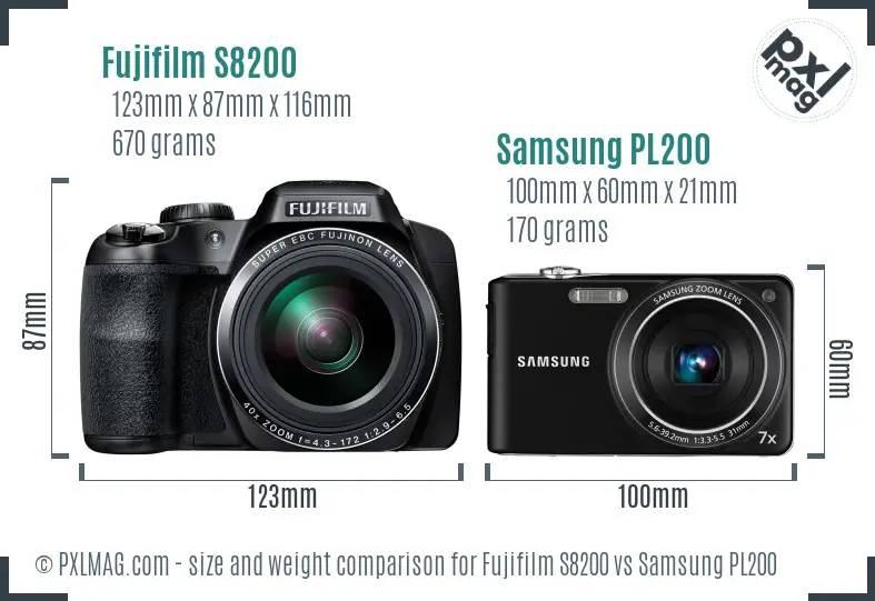 Fujifilm S8200 vs Samsung PL200 size comparison