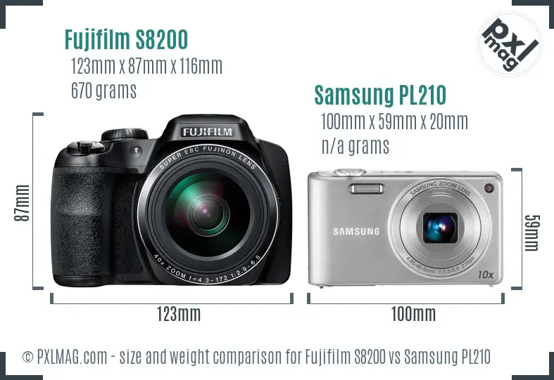 Fujifilm S8200 vs Samsung PL210 size comparison