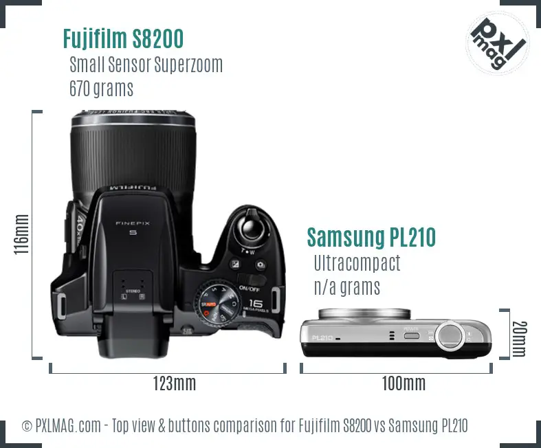 Fujifilm S8200 vs Samsung PL210 top view buttons comparison