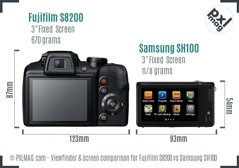 Fujifilm S8200 vs Samsung SH100 Screen and Viewfinder comparison
